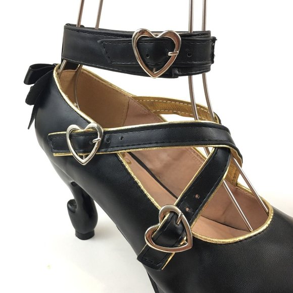 Black Lolita Liz Lisa Deary Unique Table Leg Heels Criss Cross Buckles size 40 - Picture 3 of 16